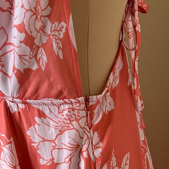 Free People Ashley Slip Dress 8 Womens Pink Plunge Maxi Ruffle Feminine Floral - Picture 13 of 14